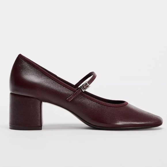 Zara Leather Burgundy Mary Jane Heels New - Main Image